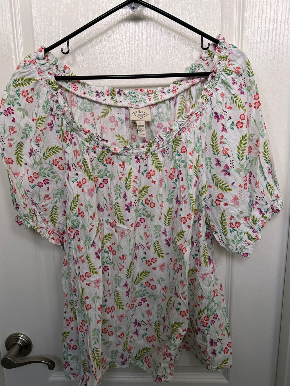 St. John's Bay White Floral Off-Shoulder Peasant Top